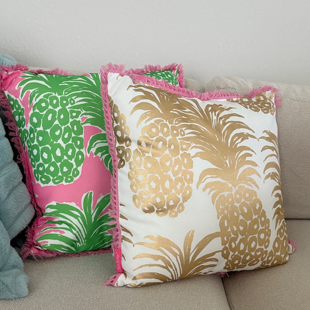 Lilly Pulitzer Pink & Gold Pineapple Fringe Throw Pillow
